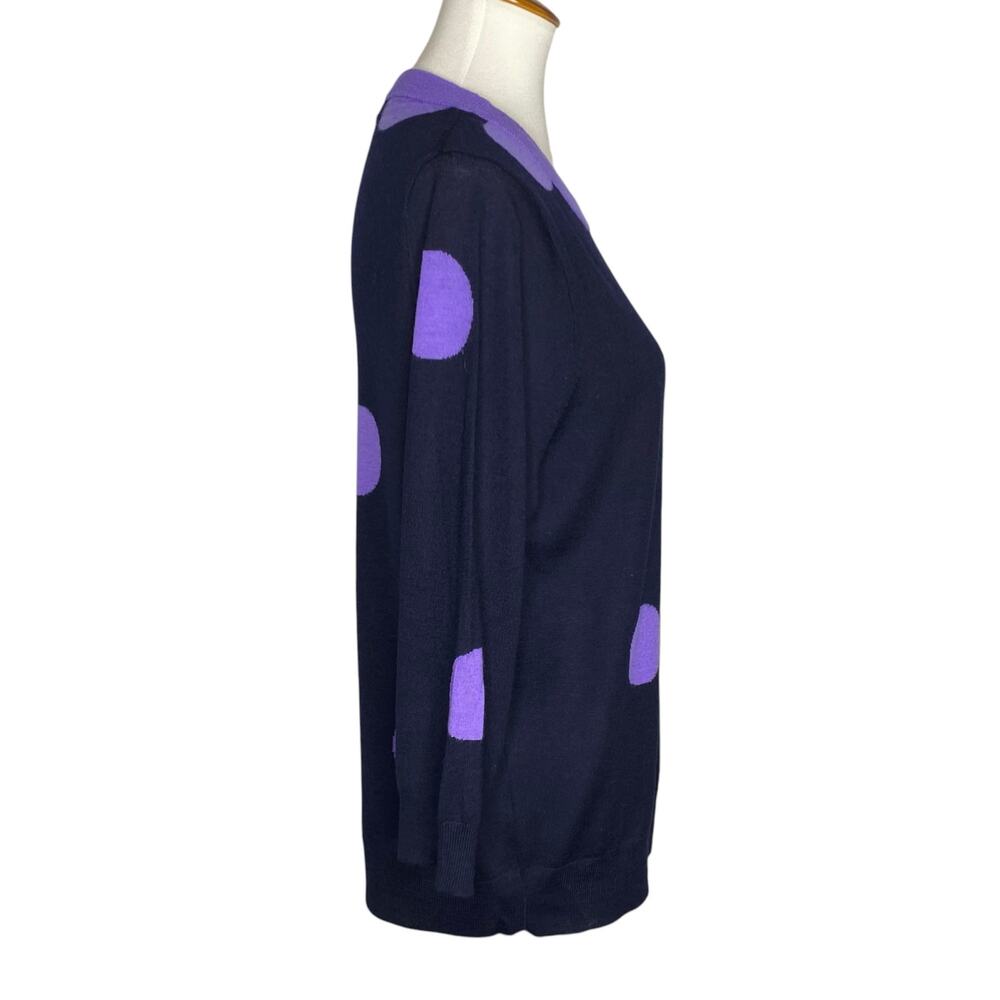 J. Crew Tippi Merino Wool Sweater Navy Blue Purple Polka Dot Knit Crewneck Sz XL - Picture 9 of 13